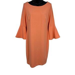 Calvin Klein Bell Sleeve Peach Dress Size 10 Women Sheath 3/4 Scoop Stretch New